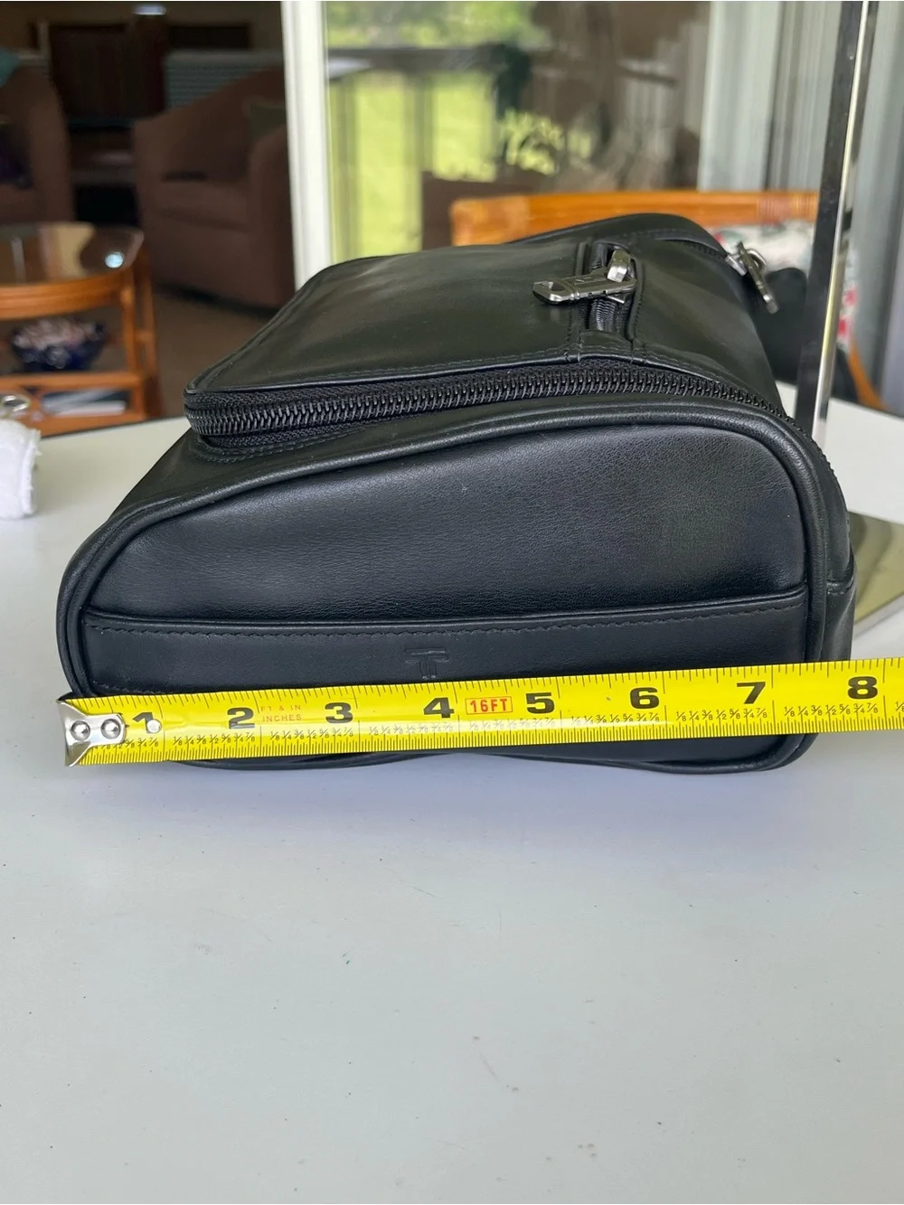 TUMI Men's Black Leather Travel Dopp Kit Toiletry Bag
